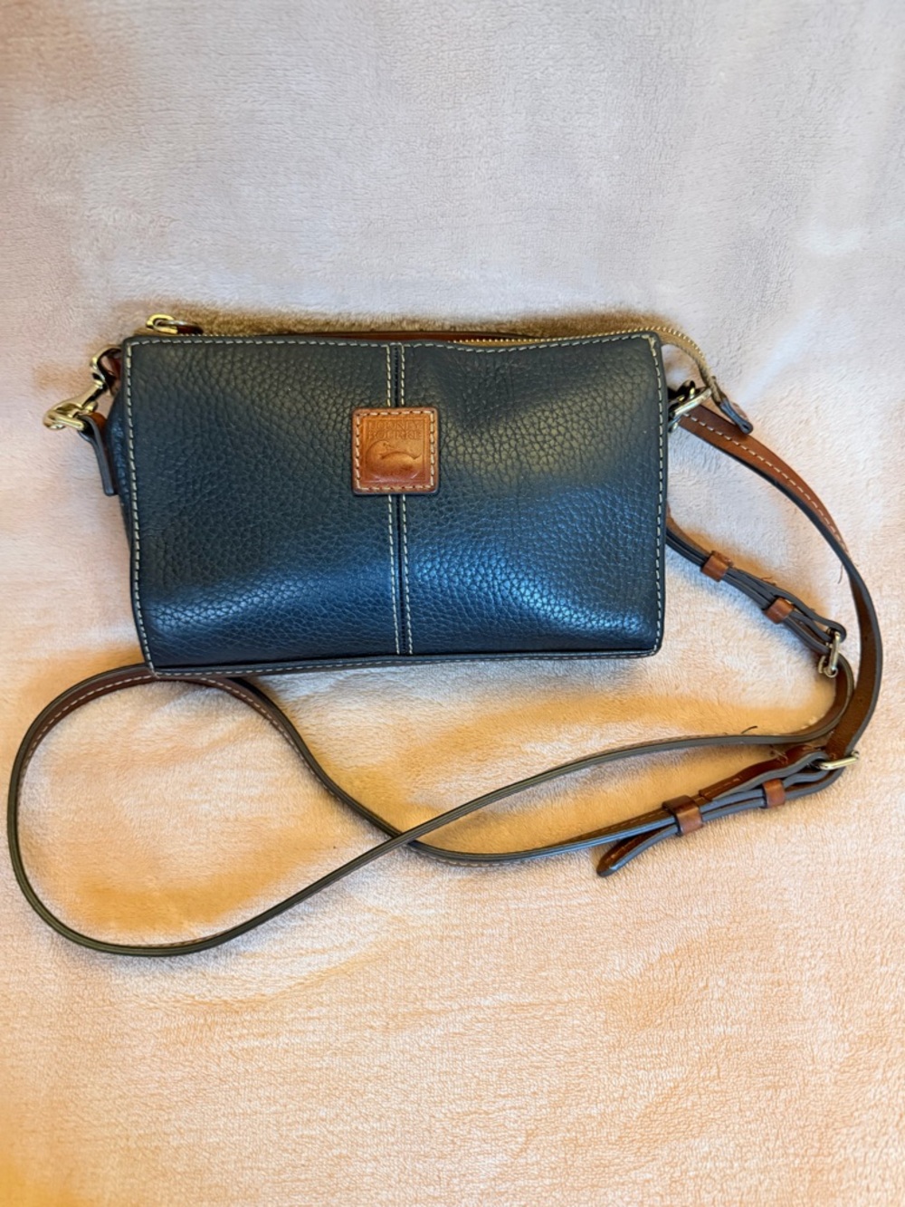 Dooney & Bourke Black Pebbled Leather Crossbody with Brown Trim